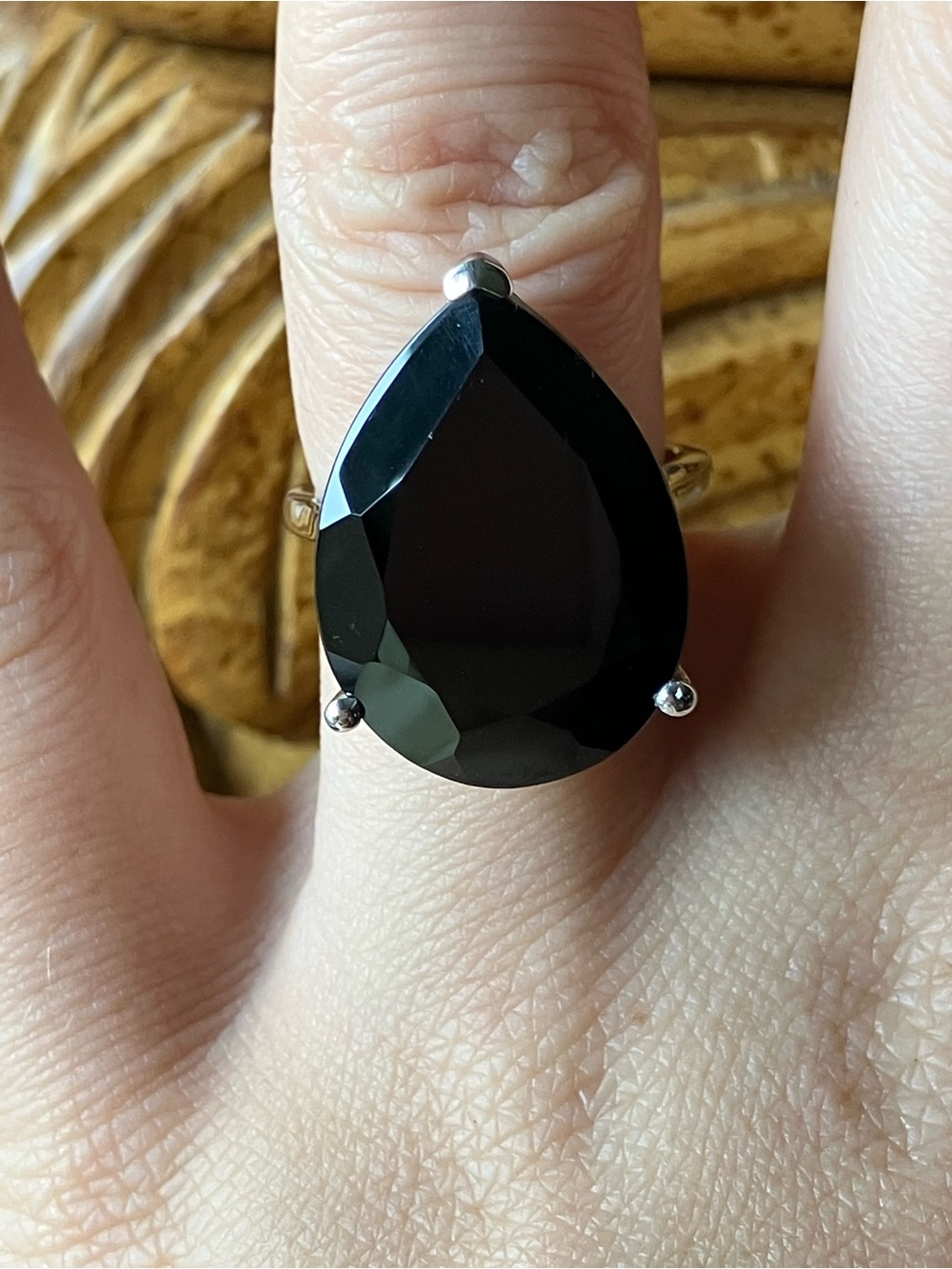 Natural Black Spinel Sterling Silver Cocktail Ring Size 6.5